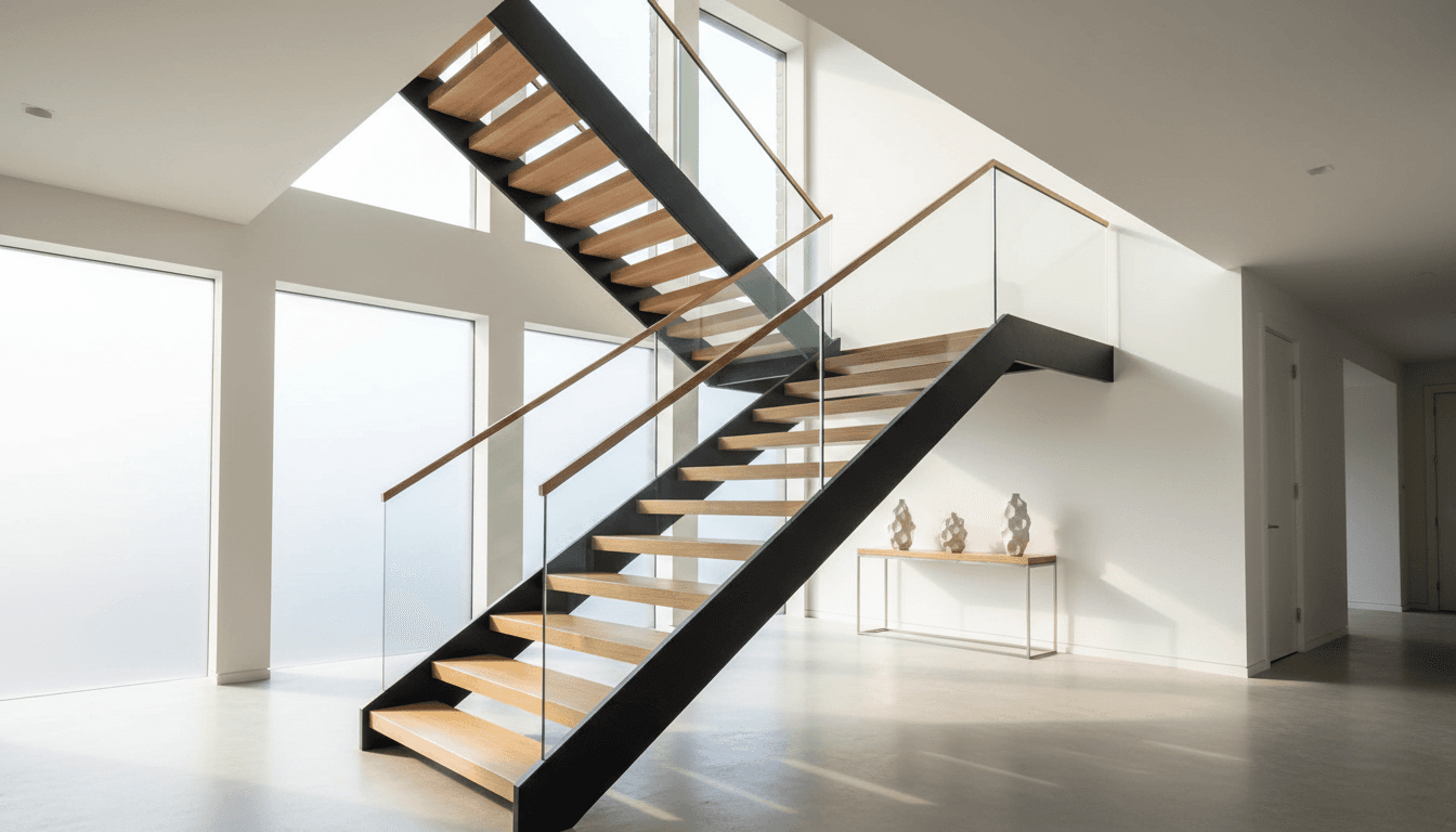 Custom timber and glass staircase in luxury home