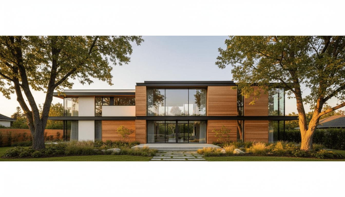 Modern custom residential home exterior in Sydney with warm evening lighting