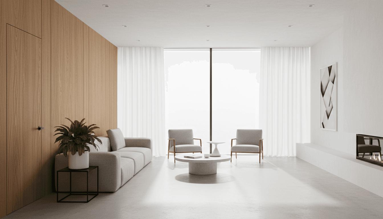 Light-filled custom home interior with natural wood and stone finishes